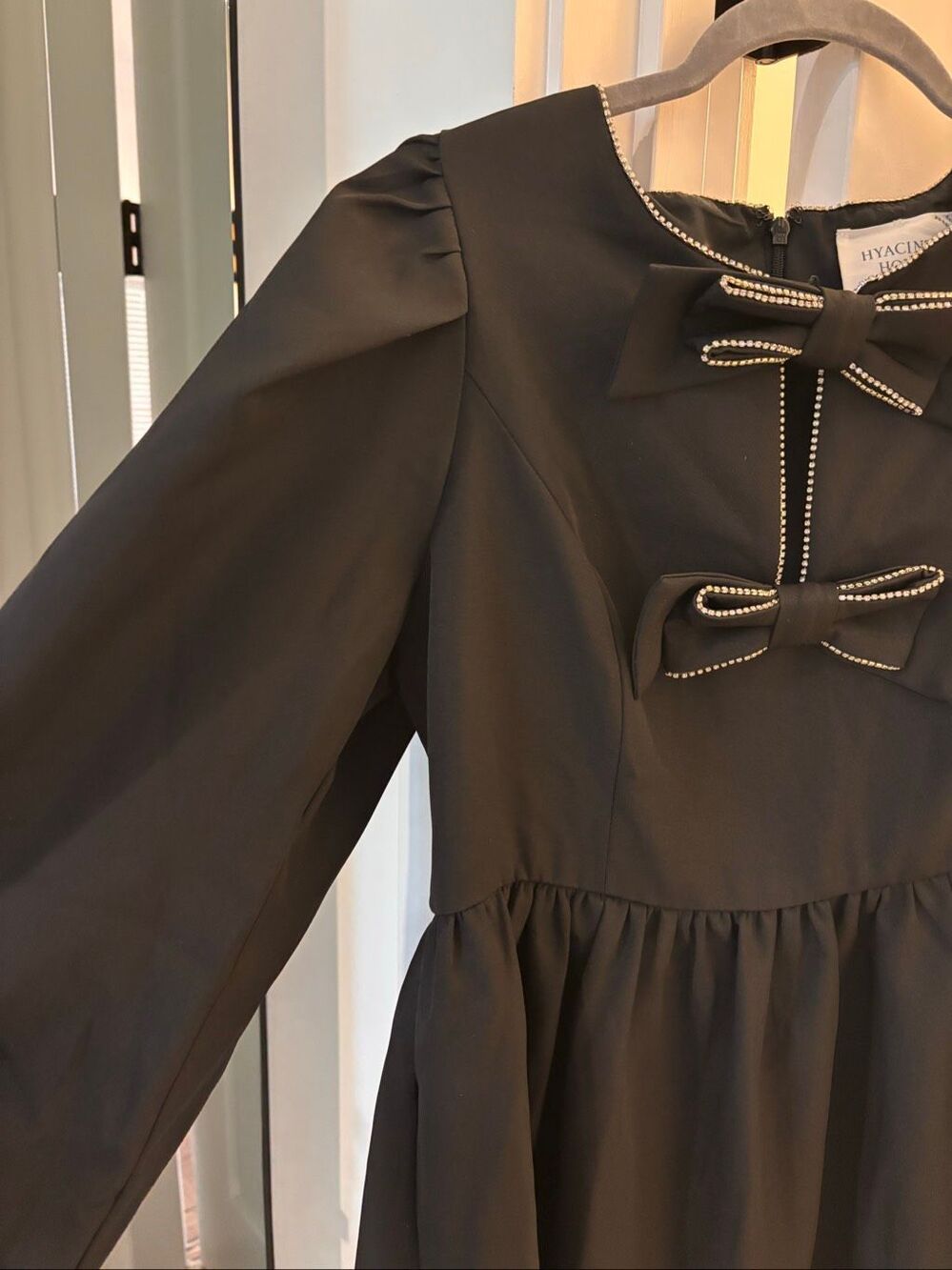 NWT Hyacinth House Blair Black Embellished Bow Long Sleeve Mini Dress, Small $17 - Picture 7 of 11